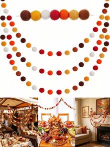 5/3/2pcs Handmade Wool Felt Rainbow Pom Pom Garland, Colorful Fluffy Pom Pom Bunting, Orange Yellow Autumn Atmosphere Pom Pom Wreath, Vintage Farm Style Autumn Harvest Decoration, Thanksgiving Theme Party Backdrop, Fireplace Entryway Window Wall Hanging Soft Decor, Indoor Holiday Atmosphere Photo Prop Home Decoration - A - View 3