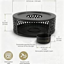 Stainless Steel Tea Warmer With Tea Candle Holder - Teapot Warmer Cover - Stable And Non-Wobbling - Suitable For All Teapots Heating Base - Black - View 8