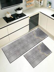 1pc Grey Background Gold Line Pattern Kitchen Mat, 3.5mm Soft Rubber Material, Absorbent And Easy To Clean, Suitable For Hallway, Bathroom, Living Room, Outdoor Door Mat And Toilet, All-Year Use, Suitable For Various Holidays - Multicolor - View 1