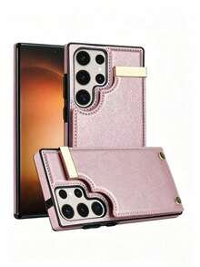Casing Ponsel Kulit Asli Ultra Mewah, Kompatibel dengan Galaxy, Dilengkapi Slot Kartu dan Penyangga - Rose Gold - View 74