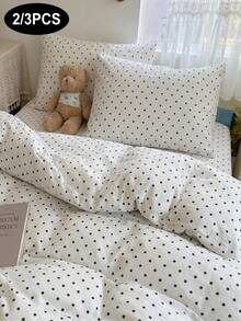 2/3pcs White Fine Polka Dot Pattern Duvet Cover Bedding Set, Soft Breathable Wrinkle-Resistant, Promotes Better Sleep, Luxury Hotel Style, Gift For Parents And Friends, Reversible Dual-Color Duvet Cover*1 Pillowcase*1/2, Extra Large/Large/Full/Twin - Black and White - View 2
