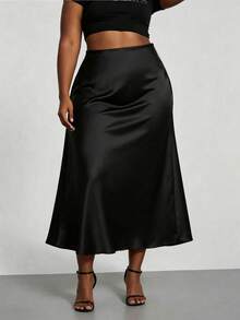 Gaun Panjang Satin Hitam Ukuran Plus yang Elegan, Desain Duyung dari Kain Tenun, Sedikit Elastis, Cocok untuk Pakaian Malam - Hitam - View 5