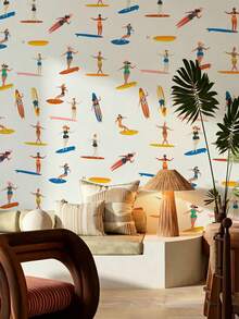 ihomeli 1 Roll Surfer Wallpaper, White Soul Surfer Self-Adhesive Wallpaper, Waterproof Roll, Easy To Apply, Decorative Wall Sticker, Suitable For Room, Bathroom, Kitchen, Cabinet And Other Home Surface Wall Renovation - Multicolor - View 3
