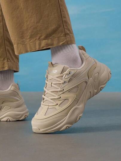 Skechers Men's Casual Shoes D'LITES Series Lace-Up Sneakers Lightweight Comfortable Sports Football Shoes 232492-SAND