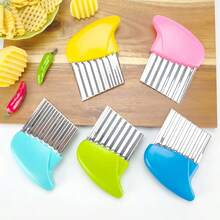 1pc/10pcs/5pcs Creative Stainless Steel Wavy Potato Slicer, Multi-Function Vegetable Slicer Kitchen Gadget - Multicolor - View 4
