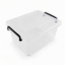 37cm Clear Plastic Storage Box With Lid, Stackable Organizer Bin For Crafts, Office Supplies, Small - Size 13L/27L/42L/62L/88L/109L Options - Black - View 3