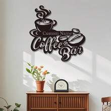 1pc Personalized Coffee Bar Sign, Customized Metal Wall Decor, Suitable For Kitchen, Cafe Decoration, Housewarming Gift For Coffee Lovers, Vintage Style Hanging Plaque - Black - View 4