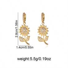 Multi-Style Sunflower Zirconia Ear Drops, Shiny Sunflower Ear Clips, Niche Luxury Floral Earrings For Women's Daily Wear Accessories - Sunflower Hoop Earrings - View 3