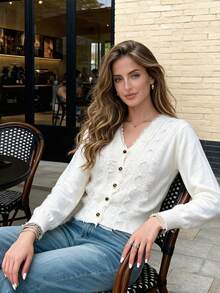 2026 Premium V-Neck Tassel Knit Cardigan Women's Autumn/Winter New Lace Trim Patchwork Lazy Sweater Jacket - Apricot - View 4