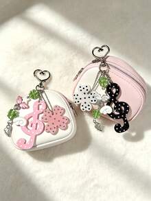2pcs/Set Ins Korean Vintage Lucky Four-Leaf Clover Polka Dot Musical Note Striped Wing Keychain & Key Ring, Sweet Cute Pendant Bag Charm, Back To School Backpack Car Key Gift For Girlfriend Best Friend Birthday Small Present - Polka Dot Music Notes - View 6