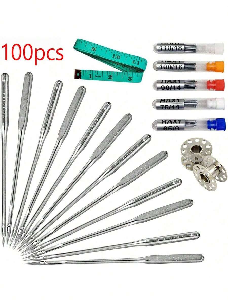 EDCUEBE7 100PCS Universal Stainless Steel Sewing Machine Needles With Threader, Sewing Machine Accessories Sewing Tools. Suitable For Singer, Brother, Janome, Varmax, (Random Storage Box Style)