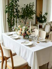 1pc Elegant White Rectangular Tablecloth - Perfect For Weddings, Parties And Outdoor Events Christmas Halloween Decoration - Durable Polyester, Multiple Sizes Available 59*102in - Multicolor - View 12