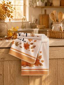 2PCS Kitchen Towels HAPPY FALL Autumn Pumpkin Print 40*60cm Minimalist Style Rectangular Microfiber Kitchen Towels, Dish Cloths, Tablecloths, Hand Towels, Bathroom Kitchen Decor, Home Decor, Housewarming Gift For Neighbors, Perfect For Kitchen And Bathroom Use, Suitable For Housewives And Family Gatherings, High Cost-Performance, Essential Home Item - Orange - View 9