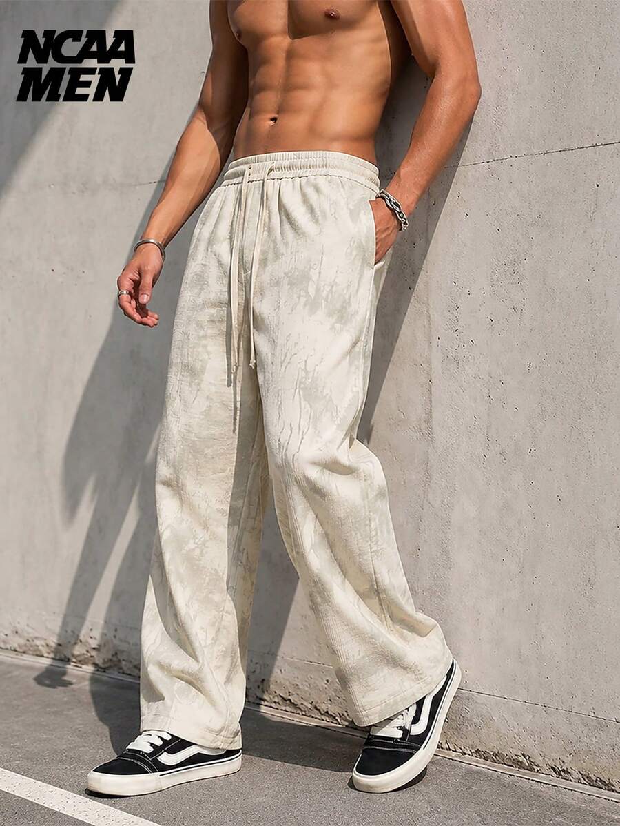 Men's American Textured Tie-Dye Fashion Casual Straight Leg Pants, Spring/Autumn Streetwear Daily Versatile Commuter Style - Apricot - View 1