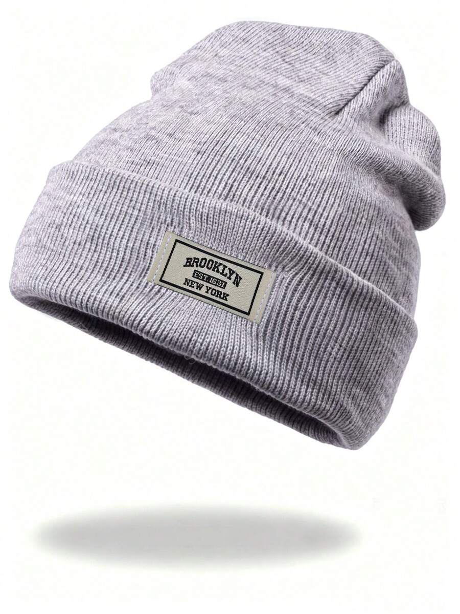 Men's Letter Knitted Hat Suitable For Daily Wear - Grey - View 1