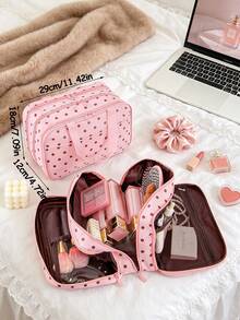 1pc Multi-Layer Compartment Handheld Pink Makeup Bag, Cosmetic Storage Bag, Travel Makeup Bag, Skincare Bag, Toiletry Bag, Women's Accessories, Travel Essentials, Cruise Necessities, Bridesmaid Gift, Valentine's Day Gift - Multicolor - View 10
