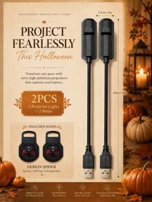2-Style Devil Spider & Devil Bat Effect Light, Realistic 360° Rotating USB Powered Lamp For Halloween Bedroom Decor, Haunted Party And Holiday Atmosphere - Multi-color light - View 13