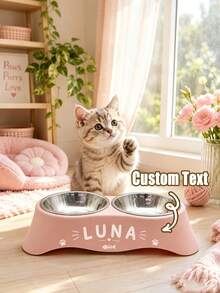 Customized Name Elevated Double Dog Bowl, Personalized Raised Pet Feeding Station With Stainless Steel Bowls, Non-Slip Dog Food & Water Bowl Stand, Customized Name Puppy Feeding Station, Suitable For Large, Medium, Small Dogs - Multicolor - View 3