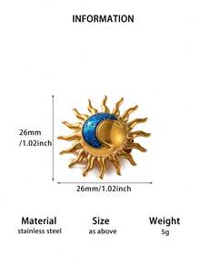 1Pc Vintage Celestial Sun Moon Lapel Brooch, Glitter Enamel & Stainless Steel Pin, Sun Pin For Suit Backpack Decor, Halloween Christmas Gift For Women - Multicolor - View 11