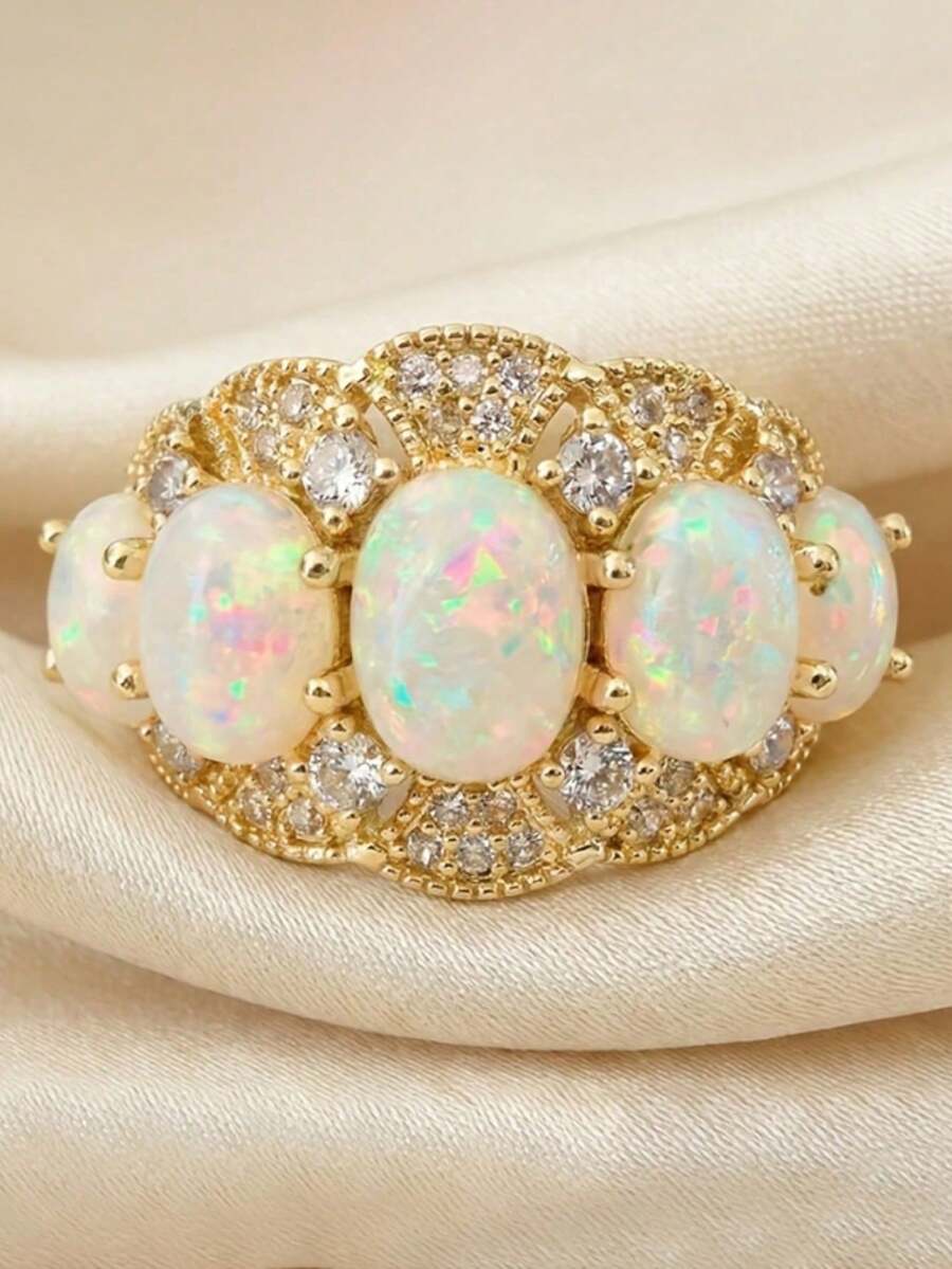 1pc Luxurious Elegant Women's Ring Inlaid With Imitation Opal For Daily ...