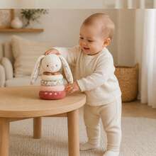 1pc Plush Animal Stacking Ring Toy, Bear/Rabbit/Dinosaur Soft Fabric Stacking Rings With Cotton Bottom, Multi-Material Tactile Sensory Educational Toy For Infants And Toddlers, Early Learning Play Toy, Baby Gift - Pink - View 5