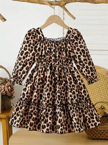 1pc Girls Fashion Leopard Print Dress, Sweet And Cute, Suitable For Autumn/Winter, Can Be Used For Party, Vacation, Gift And Daily Outdoor Wear - Multicolor - View 11