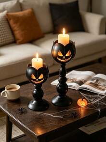 Halloween Pumpkin Face Metal Candle Holder Black Pedestal Candlestick No Candles Spooky Tabletop Decor For Mantel Shelf Party Home Desktop Holiday Gift - Multiple Styles - View 8