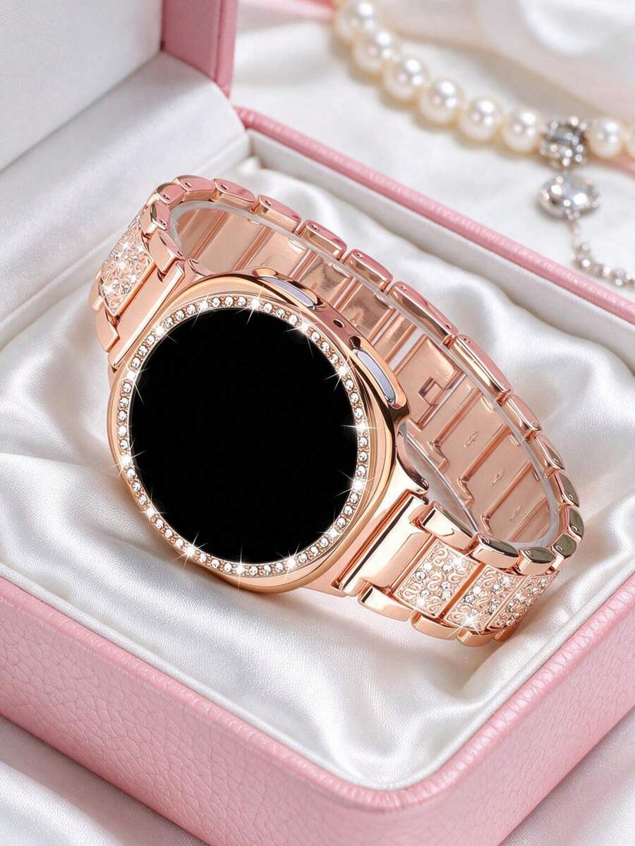 Rhinestone Watch Band + Watch Case Set, Compatible With Samsung Galaxy Watch 9/8 40mm And 44mm. Elegant Fashion Shiny Metal Rhinestone Watch Band, Anti-Drop Anti-Scratch Rhinestone Watch Case, Suitable For Casual, Party, Business, Women's Smart Watch Band And Case - Sparkling Diamond Strap + Case - Rose Gold - View 1