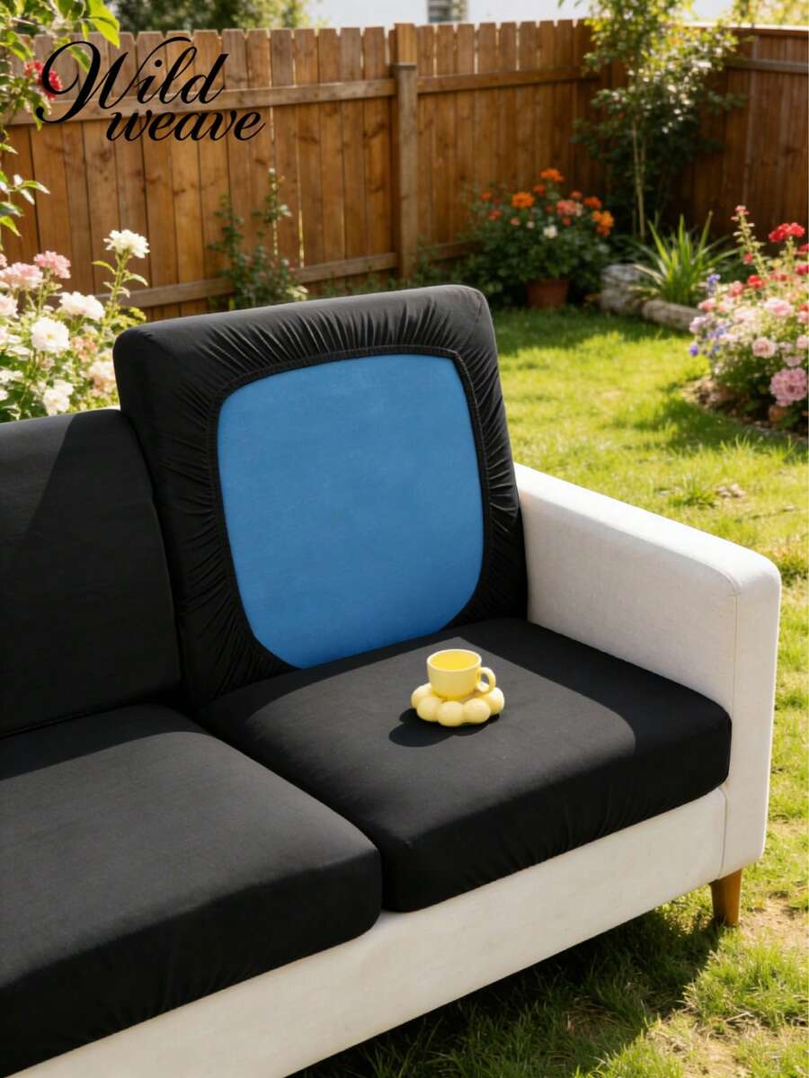 1pc Solid Color Elastic Sofa Seat Cushion Cover, Modern Minimalist Polyester High Elasticity Dust-Proof Sofa Slipcover, Suitable For All Seasons, Summer Casual Garden Patio Rattan Sofa Seat Pad Protector