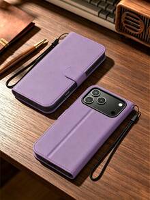 1件淺紫色高級PU多功能時尚錢包式Apple手機殼，Apple 17 Pro Max手機殼附可拆式手機掛繩，新穎Apple 17手機殼內建手機支架，全包覆防震保護殼兼容Apple 16手機殼附手機吊飾，磁吸翻蓋手機殼兼容Apple 15手機殼，多功能智慧型手機腕帶，防震抗震Apple 15 Pro Max手機殼，夏季旅行便攜手機配件 - 紫色 - 查看 6