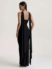 Women's Sexy Elegant Black Knit Bandeau Twisted Design Mid-Length Bodycon Dress, Suitable For Vacation, Party, Holiday, Gathering, Date, Evening, Cocktail, Graduation, Back To School, Valentine's Day, Christmas, Wedding Season And Other Formal Special Occasions - Black - View 6