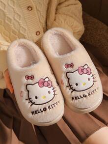 SANRIO Women's Autumn/Winter Warm Fuzzy Slippers, Cute KT Design, Comfortable Thermal Lined Fashion House Shoes For Indoor - White - View 4