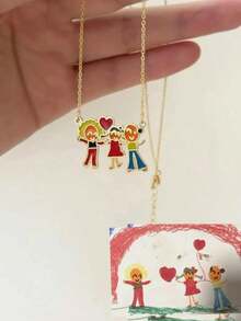 Kalung Gambar Kustom, Liontin Karya Seni yang Dipersonalisasi, Perhiasan Ibu yang Dipersonalisasi, Ubah Karya Seni Menjadi Hadiah Kenang-kenangan yang Bermakna - Kalung warna-warni yang dilukis dengan tangan - View 3