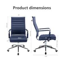 Office Desk Chair Leather, Conference Room Chairs With Wheels, Executive Modern High Back Ergonomic Swivel Rolling Ribbed Computer Chair - Navy - View 3
