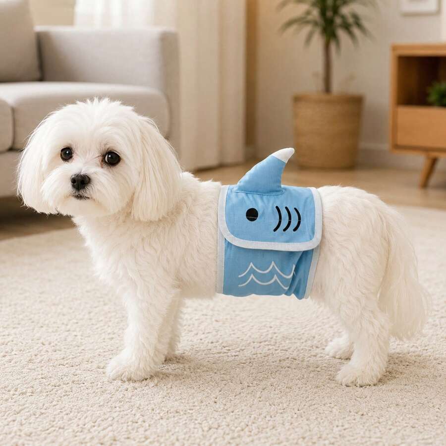 Cute Shark Design Pet Male Dog Diaper, Cartoon Style Anti-Harassment Anti-Leakage Dog Diaper - Blue - View 1