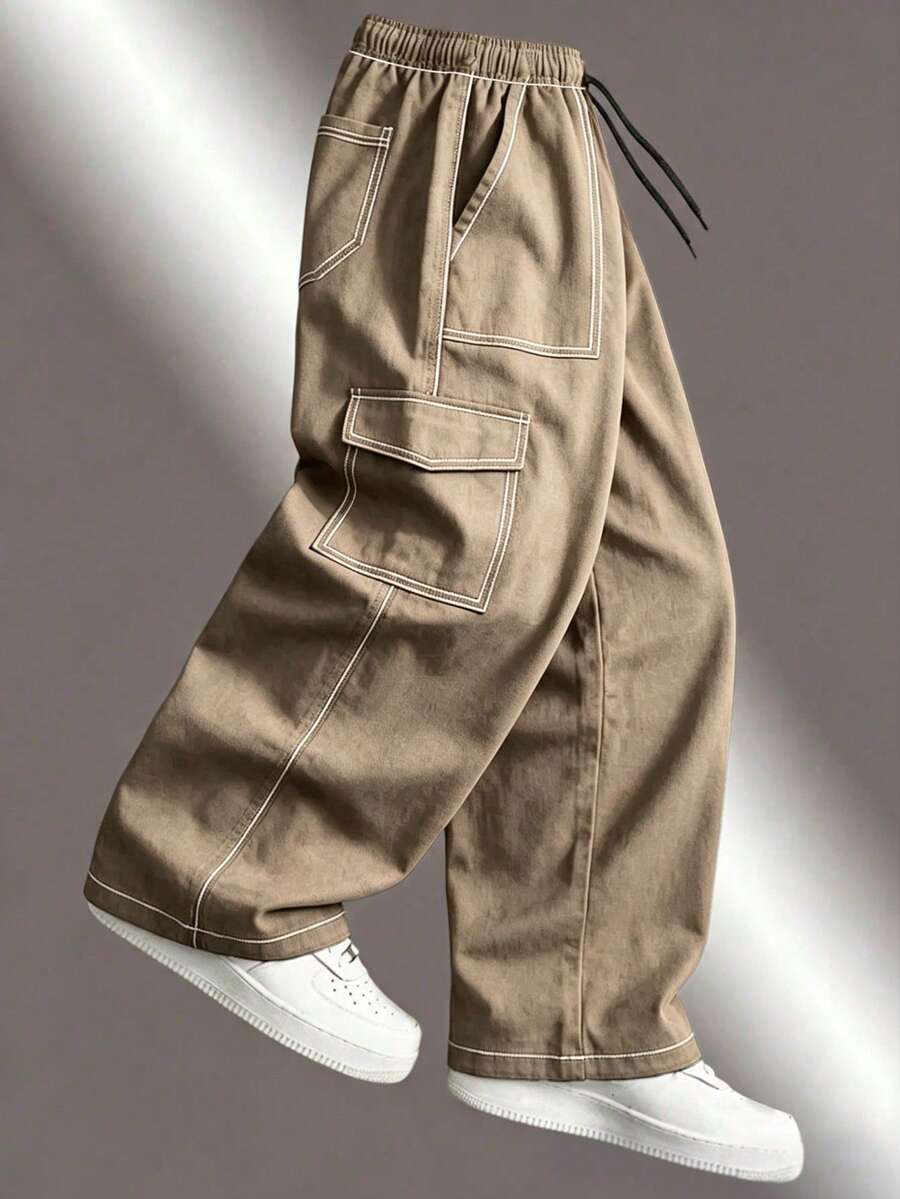 Spring/Autumn Men's Multi-Pocket Straight Leg Cargo Pants, Loose Outdoor Commute Versatile Sports Casual Long Pants - Khaki - View 1