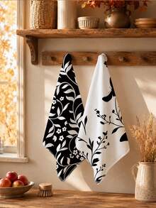 2PCS Kitchen Towels Black & White Floral Butterfly Pattern, Minimalist Style Super Fine Fiber Material Soft Kitchen Towels Dish Cloths, Hand Towels, Tablecloths, Kitchen Decor, Kitchen Cleaning, Bathroom Cleaning, Holiday Party Decor, Kitchen & Bathroom Supplies Home Essentials, Home Decor, Housewarming Gift - Black and White - View 9