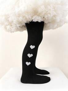 4 Pairs Of Black Heart-Patterned, Skin-Friendly, Warm, Thickened Thigh-High Tights For Baby Girls-Perfect For Everyday School Wear, Fall/Winter Style - Multicolor - View 8