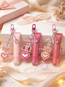 15ml Slanted Mouth Lipstick Tube With Pink Pixel Heart Shaped Keychain, Angel Wings And Rainbow Color Transparent Beads Pendant, Multi-Functional Bag Charm, Refillable Cosmetic Container, Squeeze Dispenser Bottle, Lip Gloss Keychain, Beauty Tool, Lipstick Bag Charm, Birthday, Back To School Gift, Graduation Gift, Wedding Accessory - Multicolor - View 9