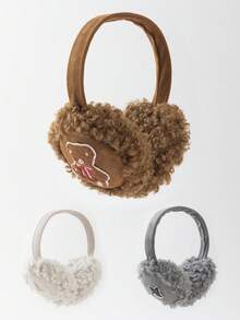 1pc Girls Curly Fur Embroidered Cute Dog Warm Earmuffs - Multicolor - View 8