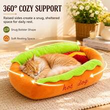 Cute Bread & Hot Dog Shaped Dog Bed, Cat Bed, Removable & Washable Pet Mat, Comfortable Soft Small Pet Sofa, Non-Slip Bottom Design - Multicolor - View 5