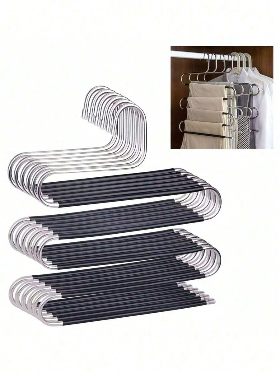 1PC Stainless Steel S-Shaped Clothes Hanger - Non-Slip Space Saving Organizer For Pants, Jeans & Scarves Multipurpose Closet Storage Solution, Wardrobe Organizer, Home Storage Essential