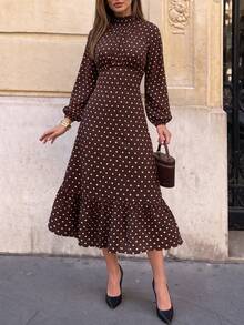 Women's Polka Dot Casual Party Dress - Brown - View 4
