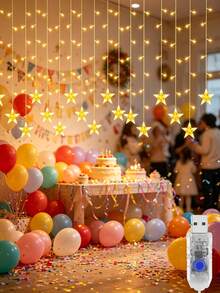 1pc Star-Shaped Waterfall Curtain Light, Star-Shaped LED String Lights, USB Powered, 8 Lighting Modes, Suitable For Home, Window, Wedding, Party, Christmas, Patio, Garden, Wall Decoration, Christmas Window Decor, Room Decoration Light - Warm Light - View 2