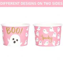 20 cái/40 cái/60 cái cốc giấy kem Halloween màu hồng hình con ma, 9oz mỗi cốc, trang trí họa tiết con ma hồng Boo. Cốc giấy dùng một lần, phù hợp cho thực phẩm nóng và lạnh, kem, v.v., hoàn hảo cho tiệc Halloween và tiệc sinh nhật - Xem 6