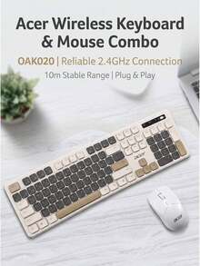Acer OAK020 Wireless Keyboard And Mouse Combo 2.4G Wireless Ergonomic Spill-Resistant Keyboard 1600DPI Precision Optical Mouse Compatible With Desktop And Laptop Business Office Set - View 1