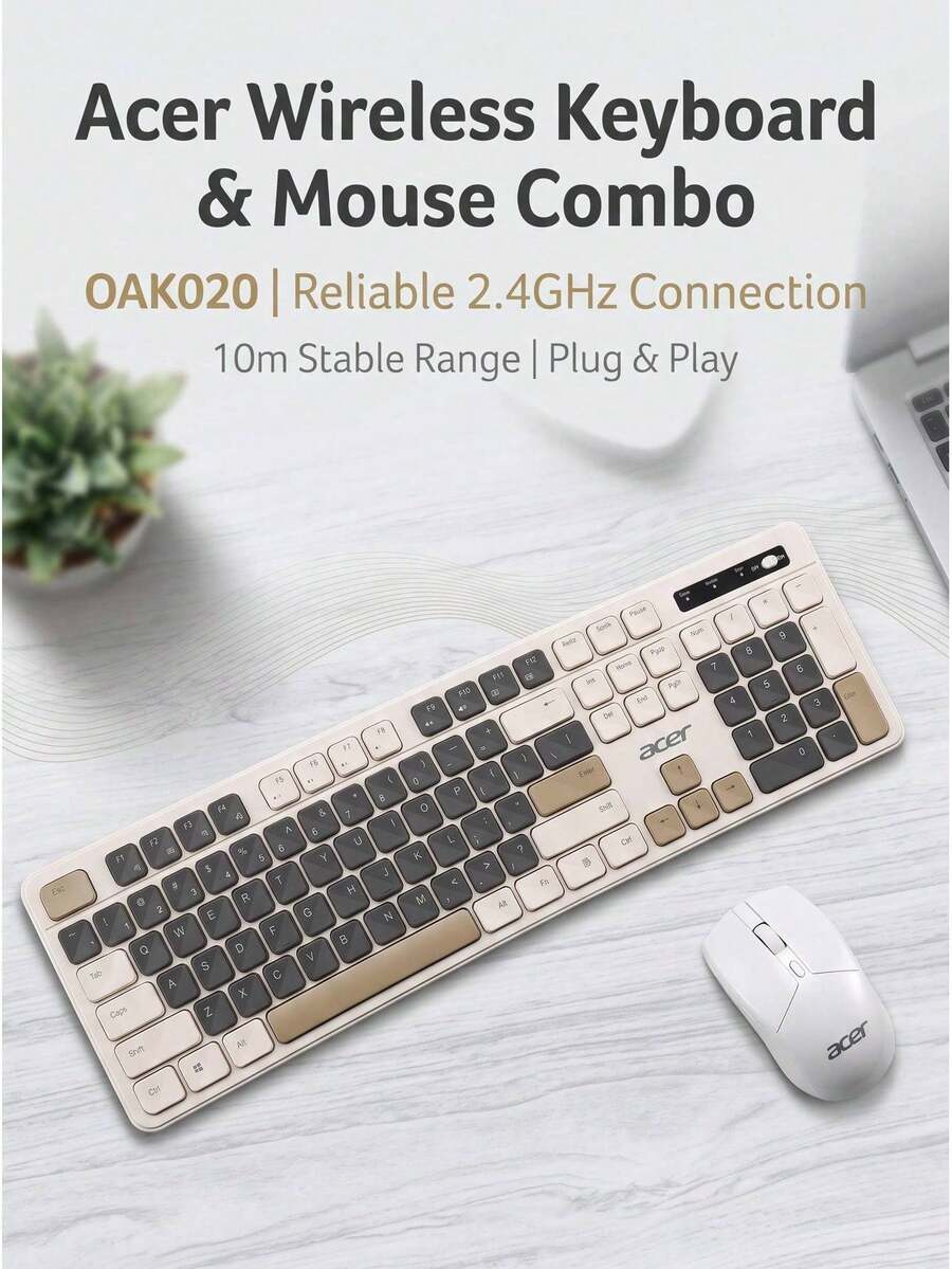 Acer OAK020 Wireless Keyboard And Mouse Combo 2.4G Wireless Ergonomic Spill-Resistant Keyboard 1600DPI Precision Optical Mouse Compatible With Desktop And Laptop Business Office Set - View 1