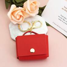 1pc PU Leather Earphone Case Protective Cover Small Square Coin Purse Keychain Pendant Car Key Bag Portable - Multicolor - View 13