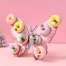 1 Set Pink Butterfly Shaped Wooden Donut Stand, Butterfly Shaped Donut Display Rack Frame, Birthday Table Centerpiece Decoration, Birthday, Anniversary, Baby Shower, Bridal Shower, Wedding Decoration Donut Stand - Butterfly - View 3