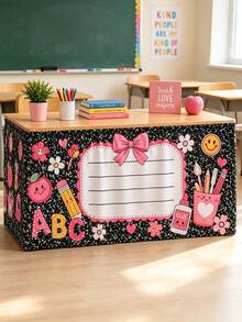 1 buah Taplak Meja Motif Alat Tulis ABC Lucu, Taplak Meja Bunga Kartun Latar Belakang Hitam, Dekorasi Meja Guru Kelas untuk Kembali ke Sekolah, Hanya Taplak Meja Saja - MultiWarna - View 10